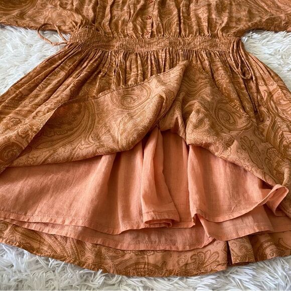 Amuse Society Orange and Tan Paisley Print Boho Long Sleeve Mini Dress Size M - Picture 5 of 8